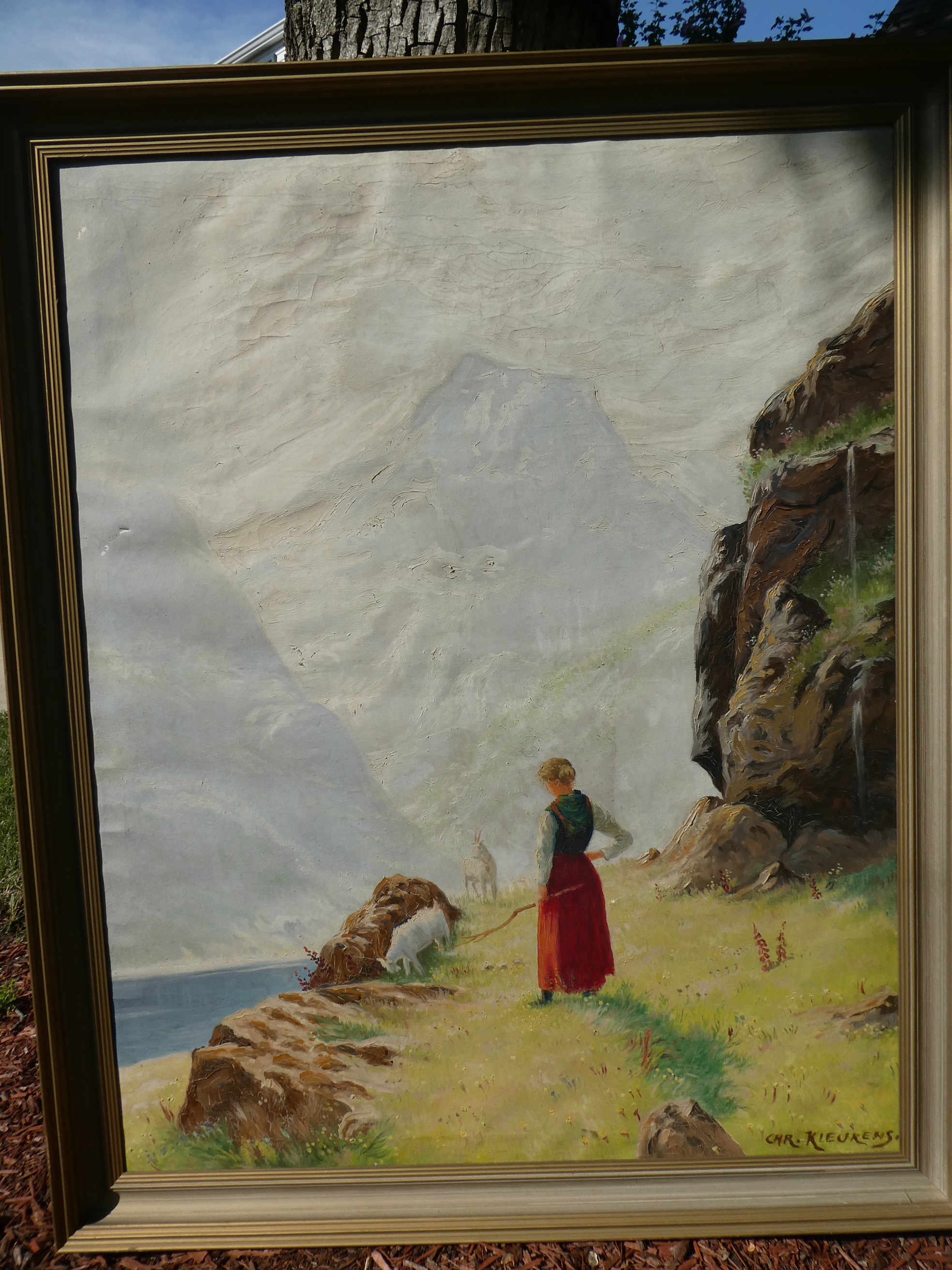 Charles Kleukens Woman Herding Goats Oil Painting