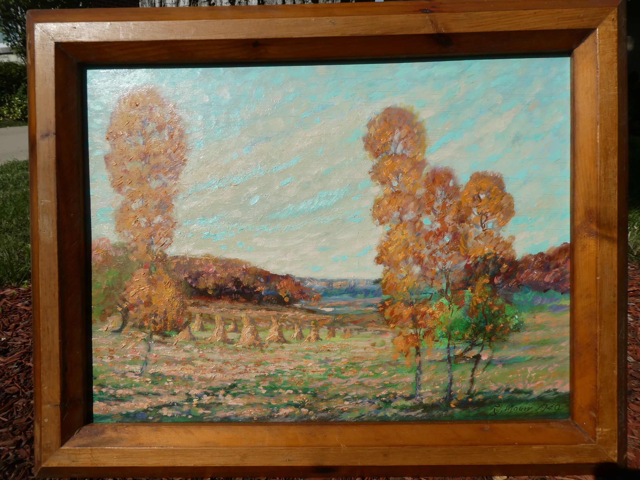 1949 Signed RJ Mouw Fall Landscape Oil Painting