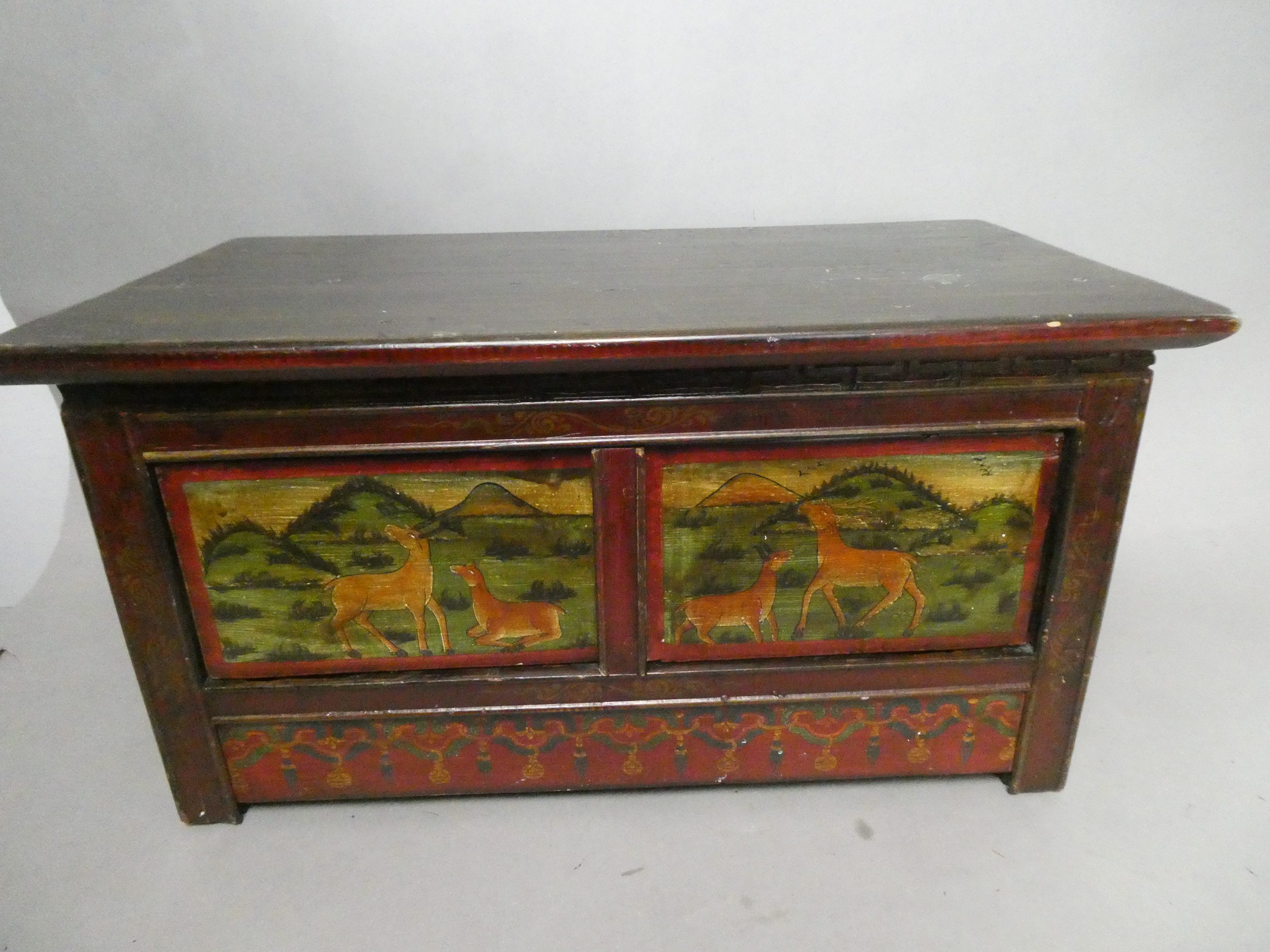 Vintage Tibetan Hand Painted Wooden Altar Table w/ Doors