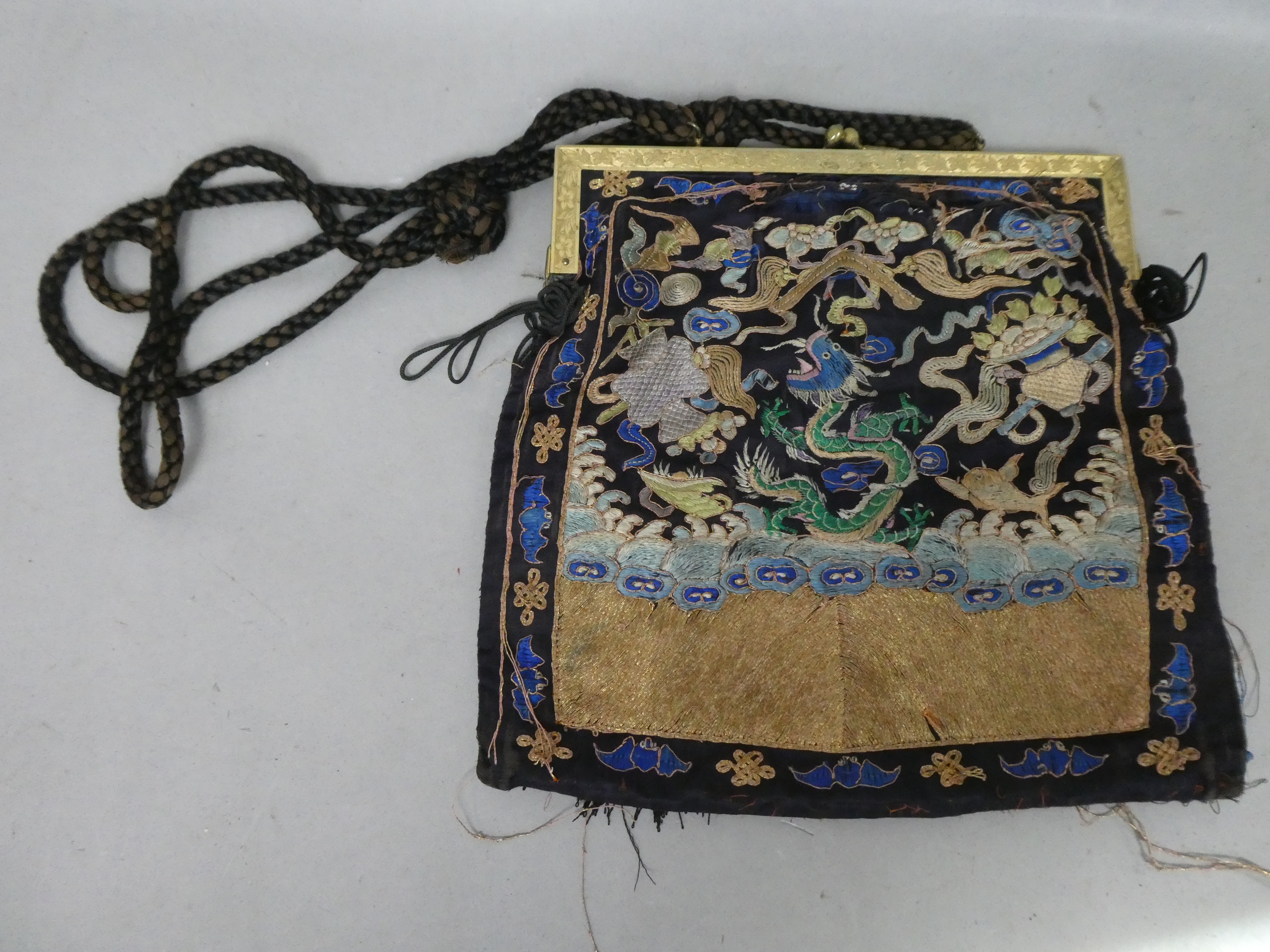 Vintage Chinese Dragon Purse w/ German Silver Frame