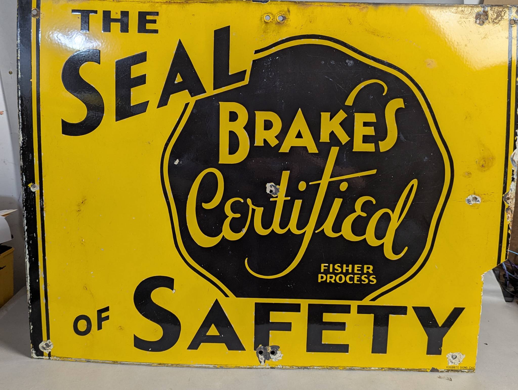 Antique Porcelain Sign Advertising Fisher Process Certified Brakes