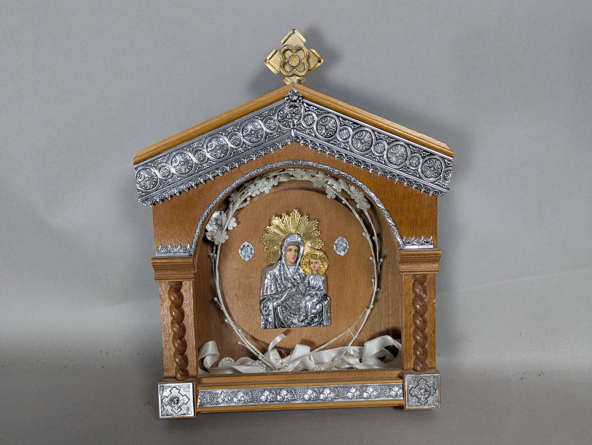 Orthodox Icon Depicting Virgin Mary and Christ Child in Wooden Frame