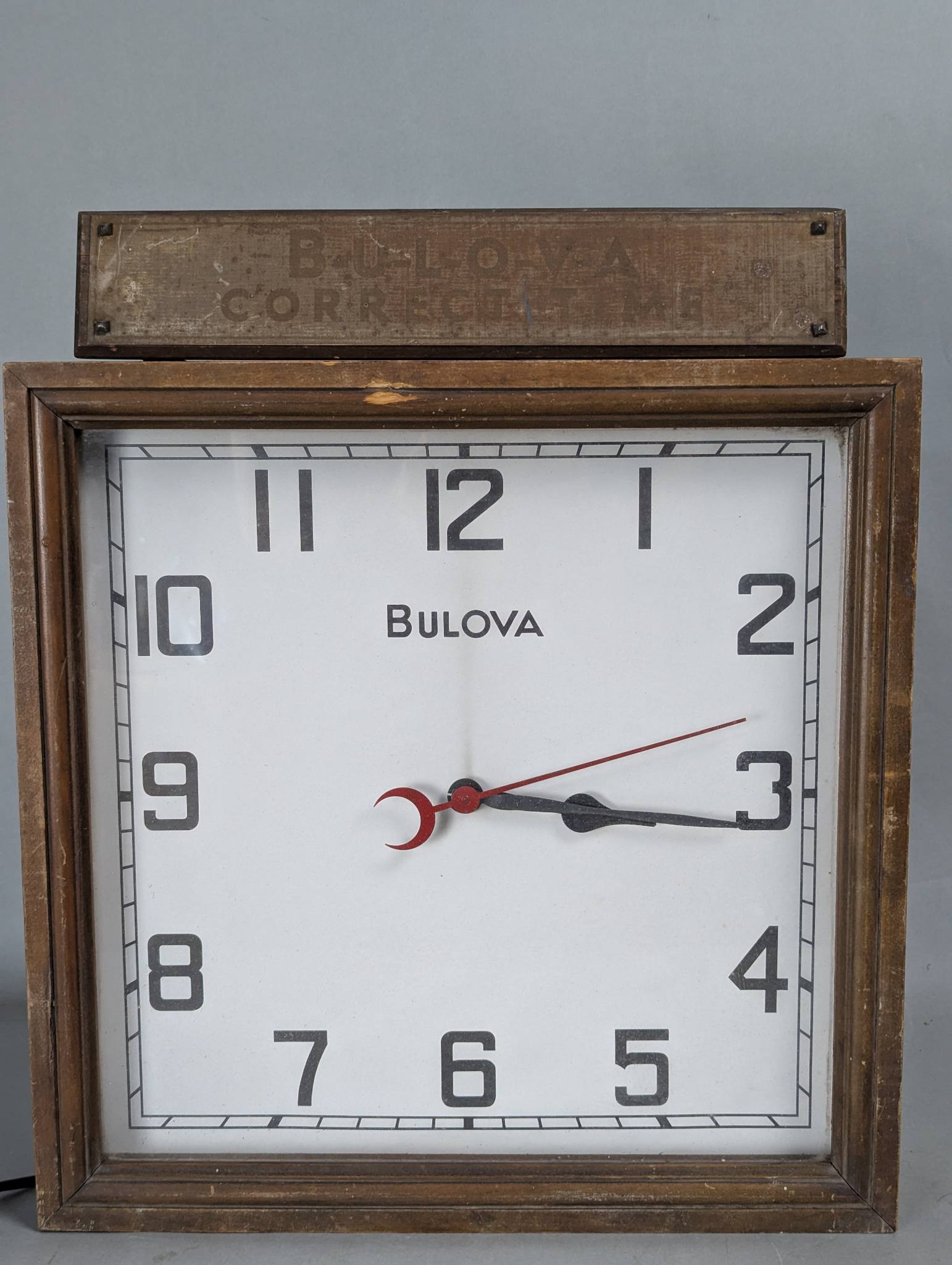 Bulova Wooden Square Wall Clock 