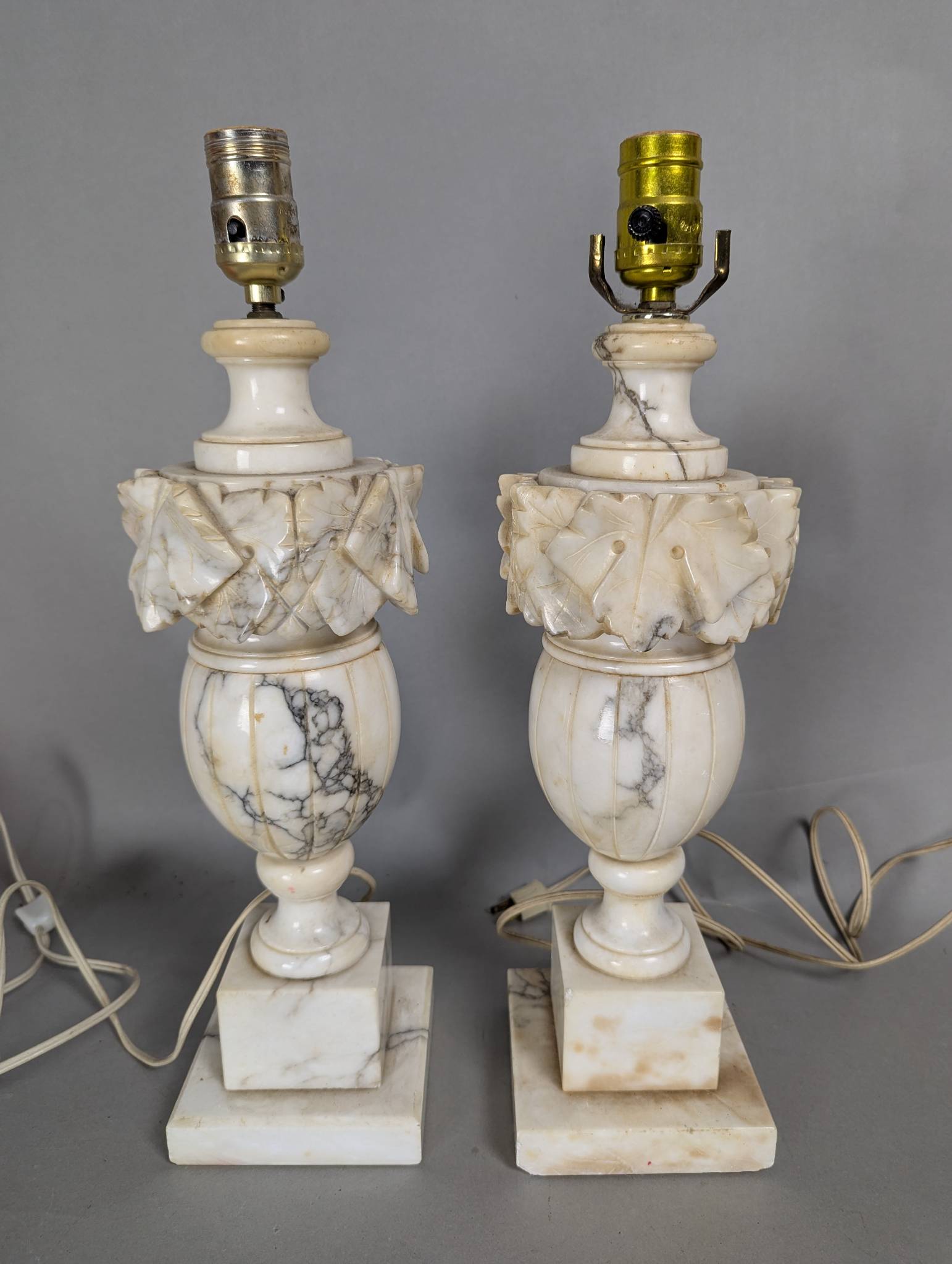 Pair Antique Natural Alabaster Table Lamps