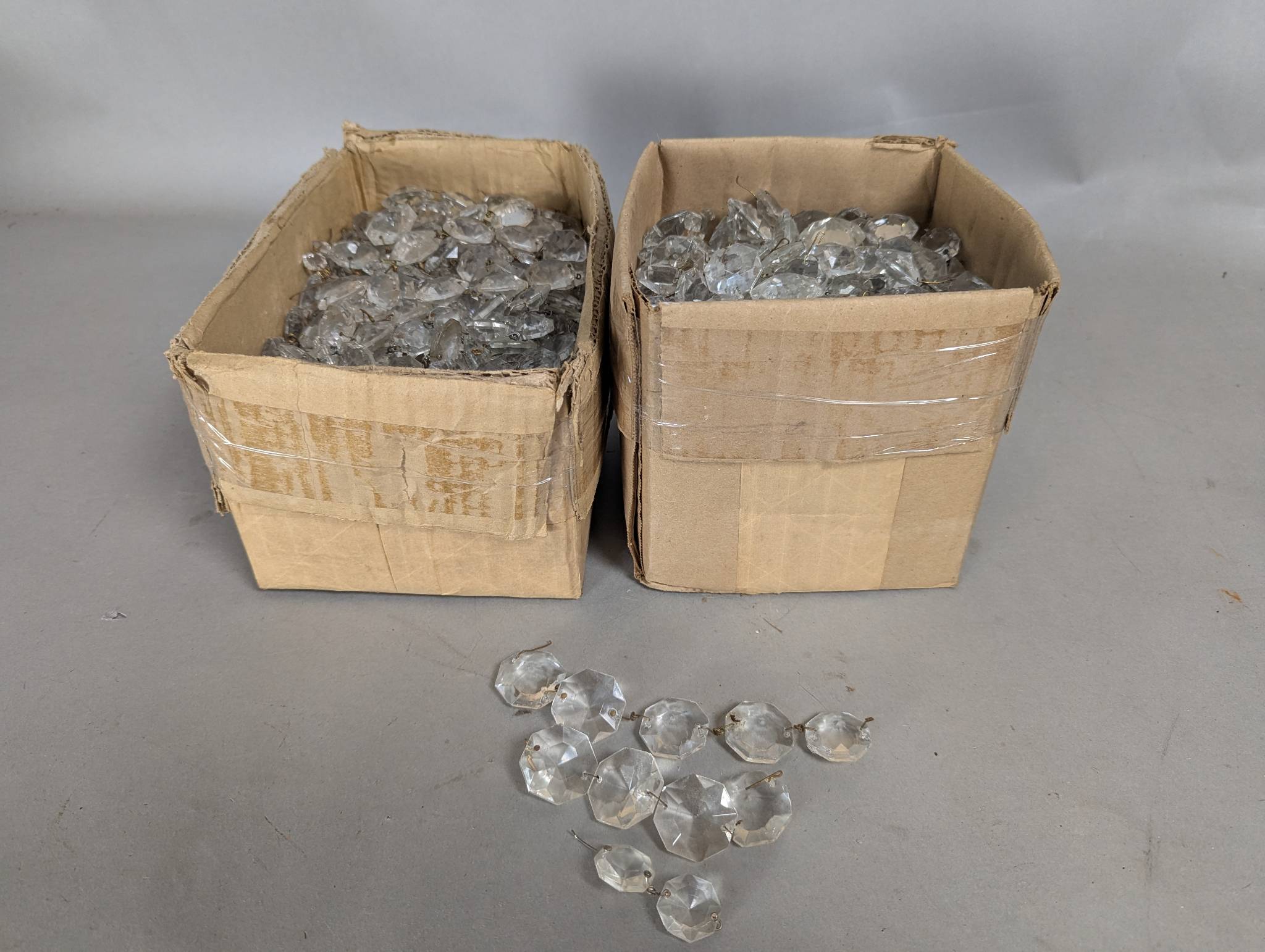 Vintage 70s Chandelier Lamp Glass Crystal Prisms Octagon Design HUGE Lot