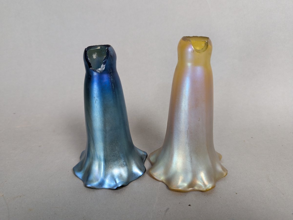 Stunning Tiffany Studios Favrile Glass Lamp Shades Set with Signature
