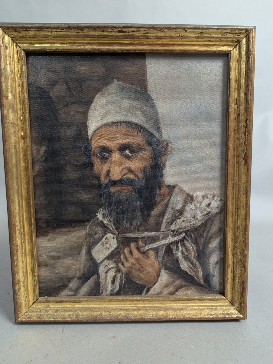 Unsigned Oil on Board Painting of Old Jewish Man Portrait