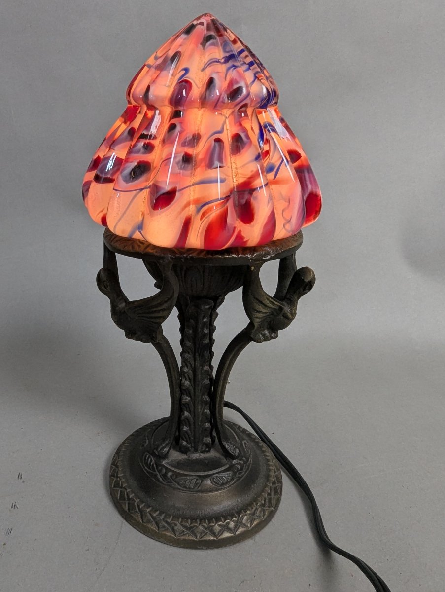 Vibrant Art Glass Table Lamp with Stylish Metal Base