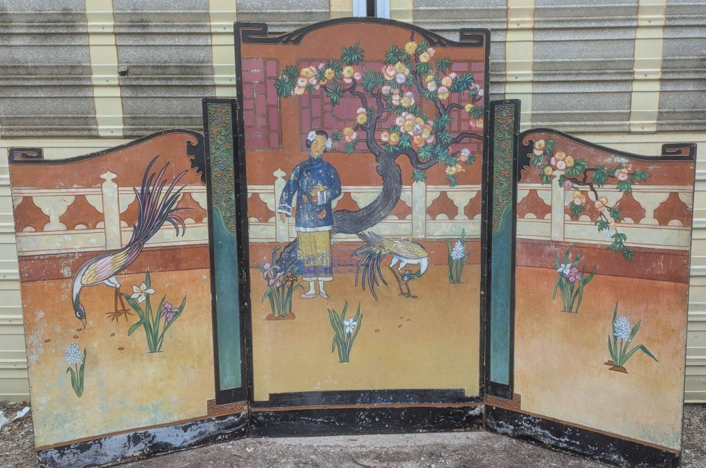 Antique Hand Painted Chinoiserie Room Divider Decorative Screen