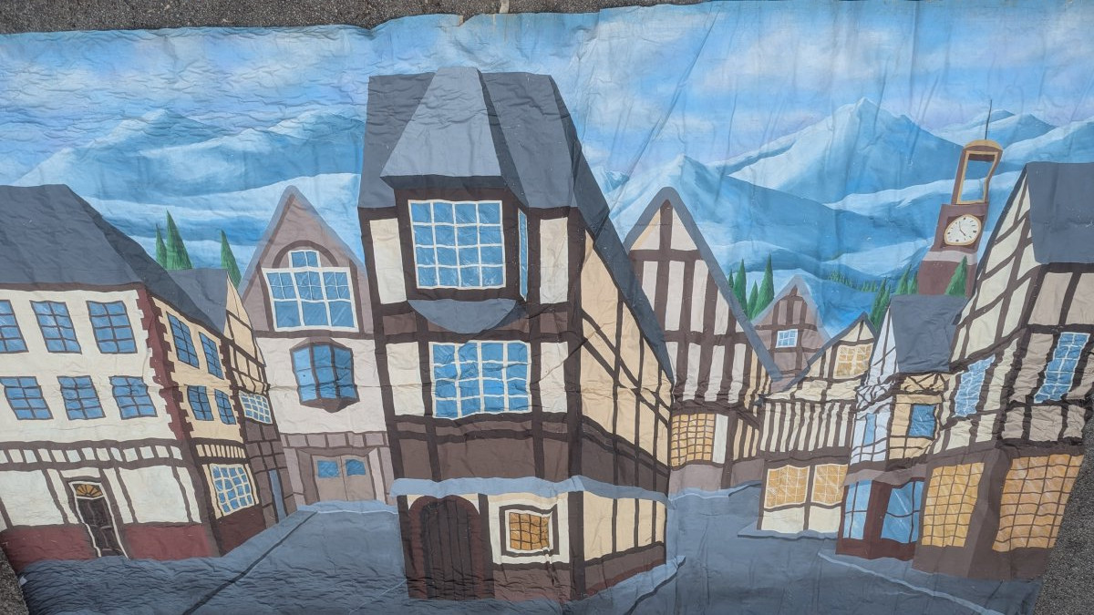 Hand-Painted Bavarian Village Theatre Backdrop Vintage Rustic Decor 11 x 19