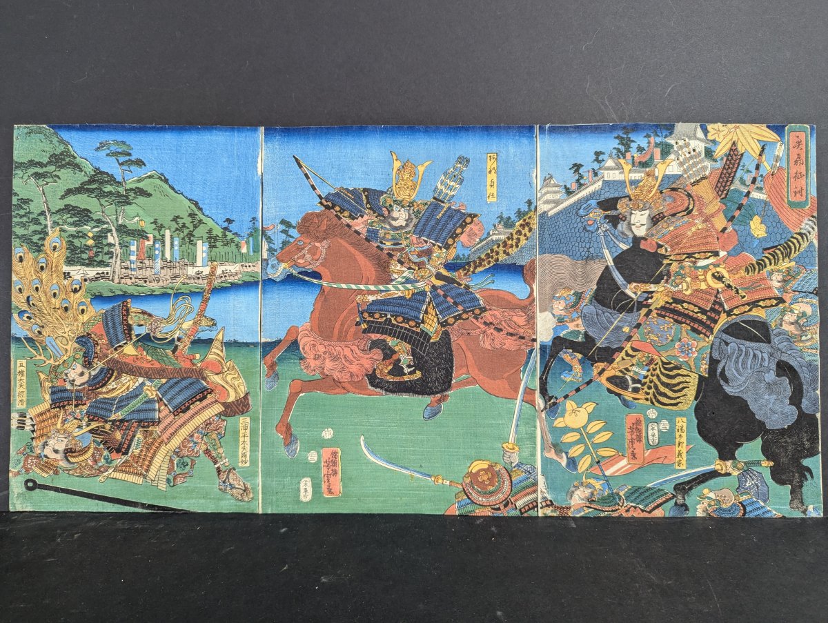 Utagawa Yoshitora Original 19th Century Japanese Woodblock Print Triptych