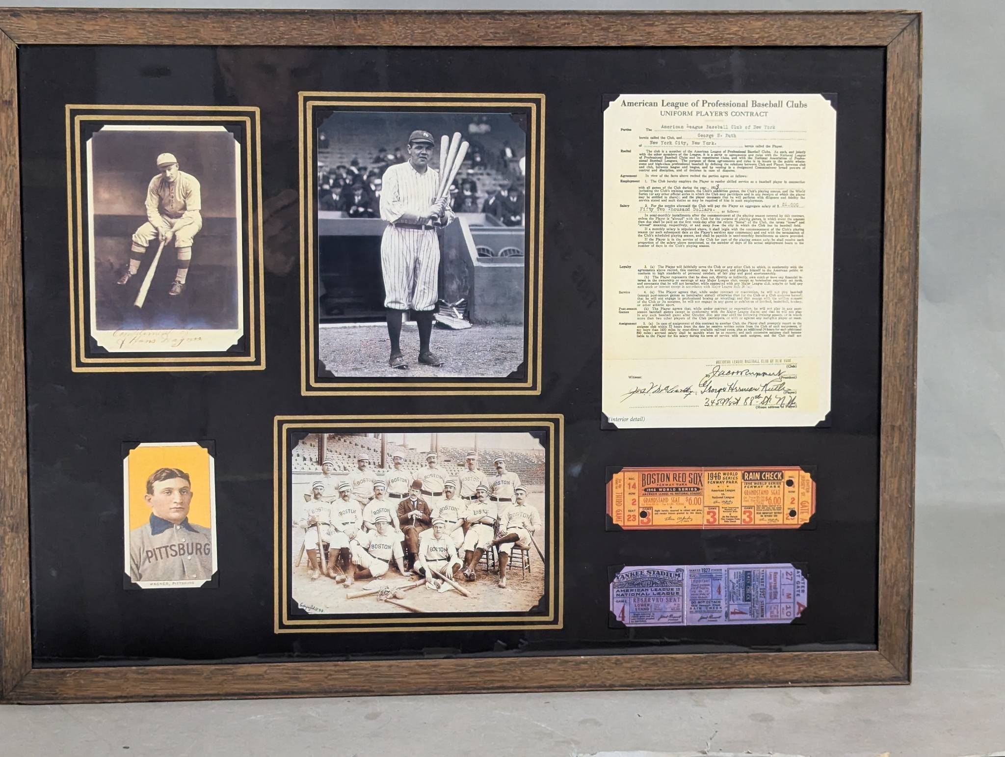 Framed Collection Featuring Babe Ruth, Lou Gehrig, and 1927 Yankees Memorabilia