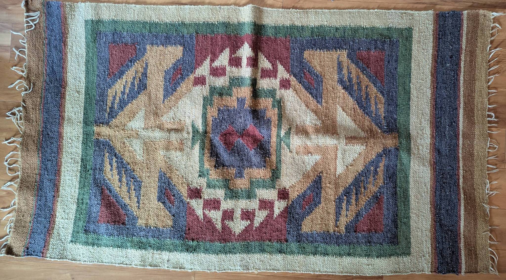 Handwoven Kilim Rug with Geometric Design of Central Asian Origin