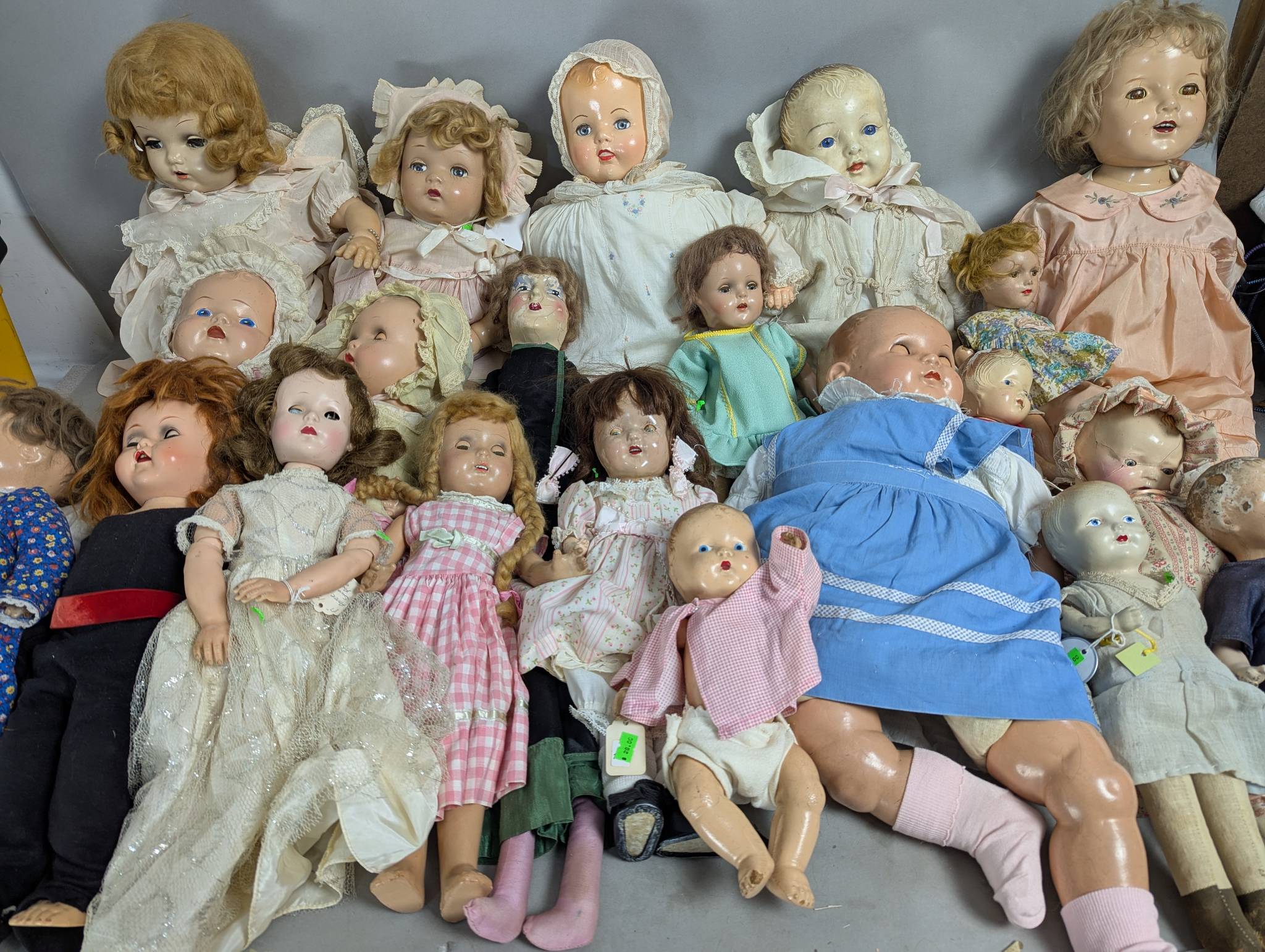 Antique Composition Dolls with Various Outfits