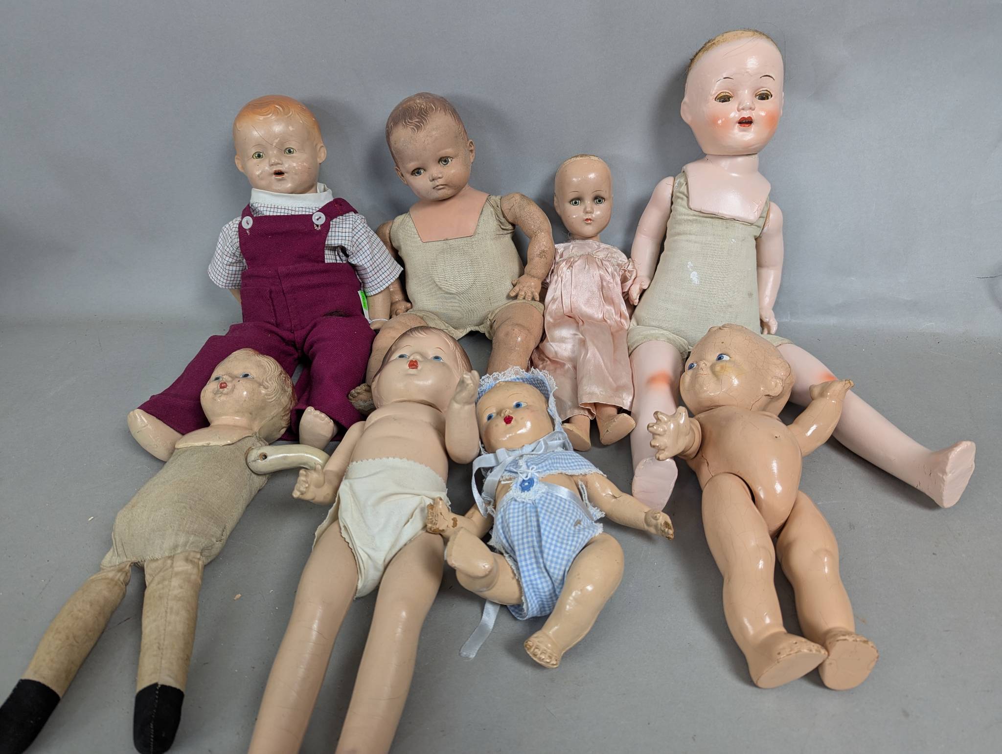 8 Antique  Hard Plastic and Composition Baby Dolls