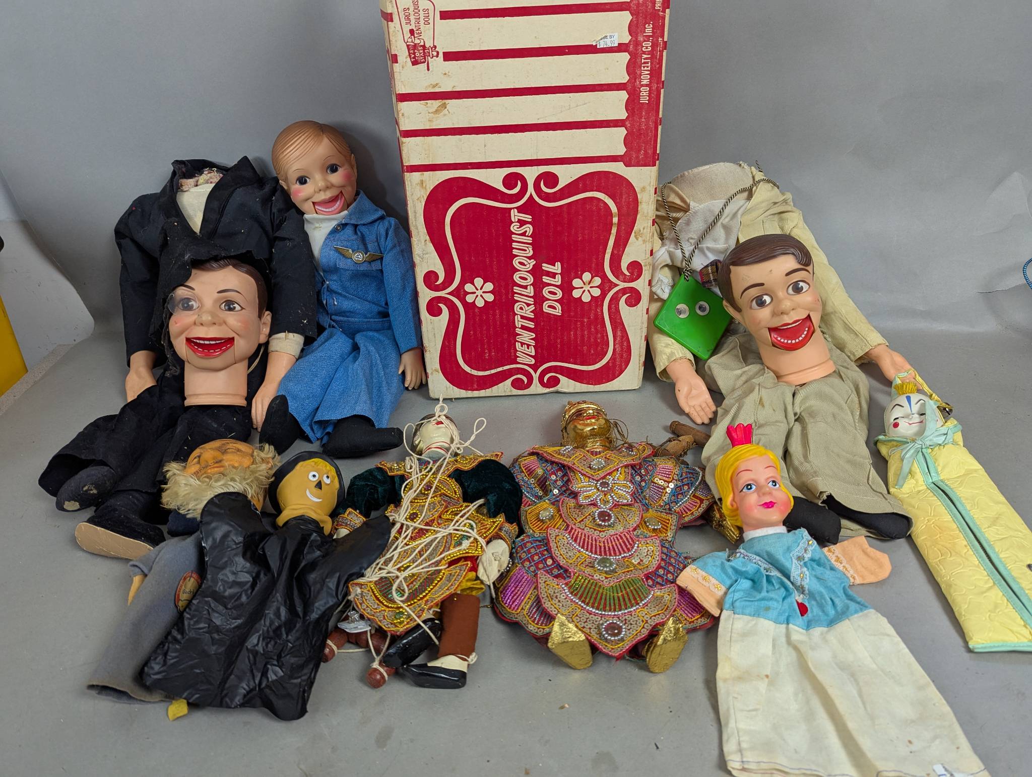 Thai Marionettes Four Hand Puppets and Three Ventriloquist Dolls