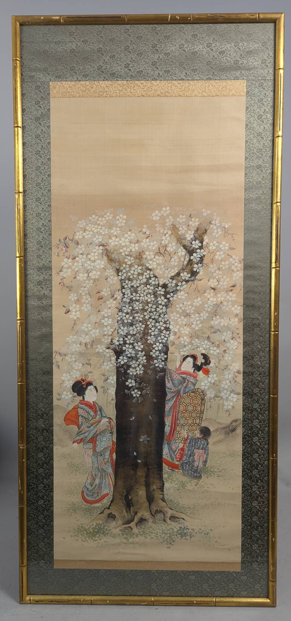 Japanese Hanging Scroll Depicting Two Women Under a Cherry Tree