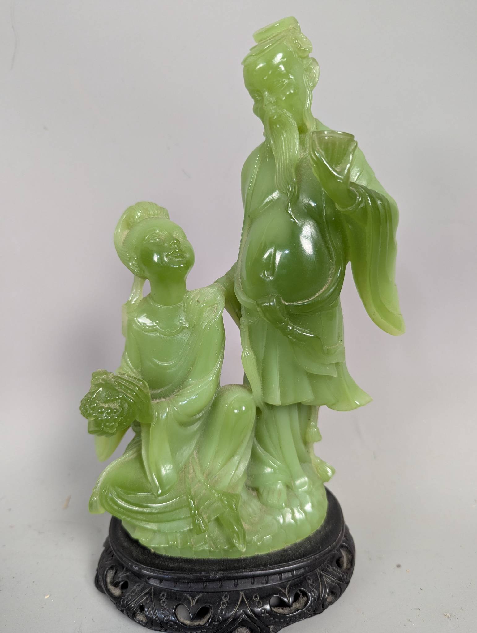 Green Resin Faux Jade Chinese Figurine of Two Figures