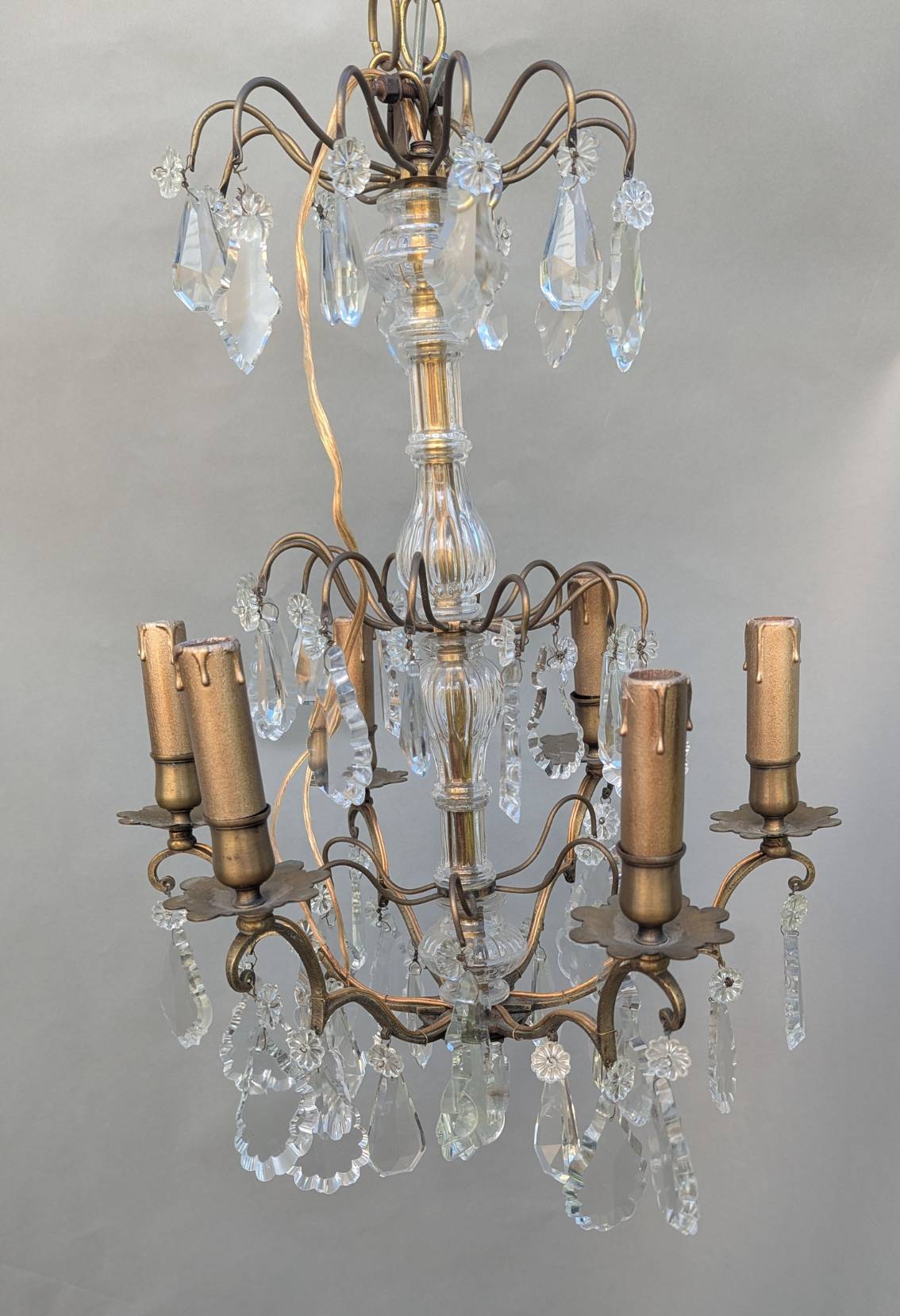 Petite French Gilded Chandelier with Crystal Accents