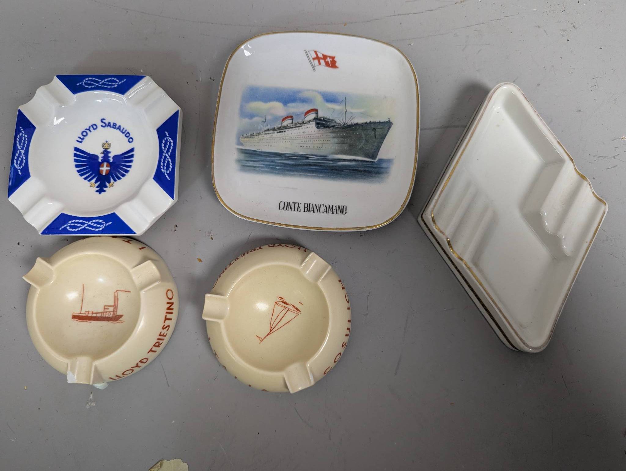 Five Italian Shipping Line Ashtrays