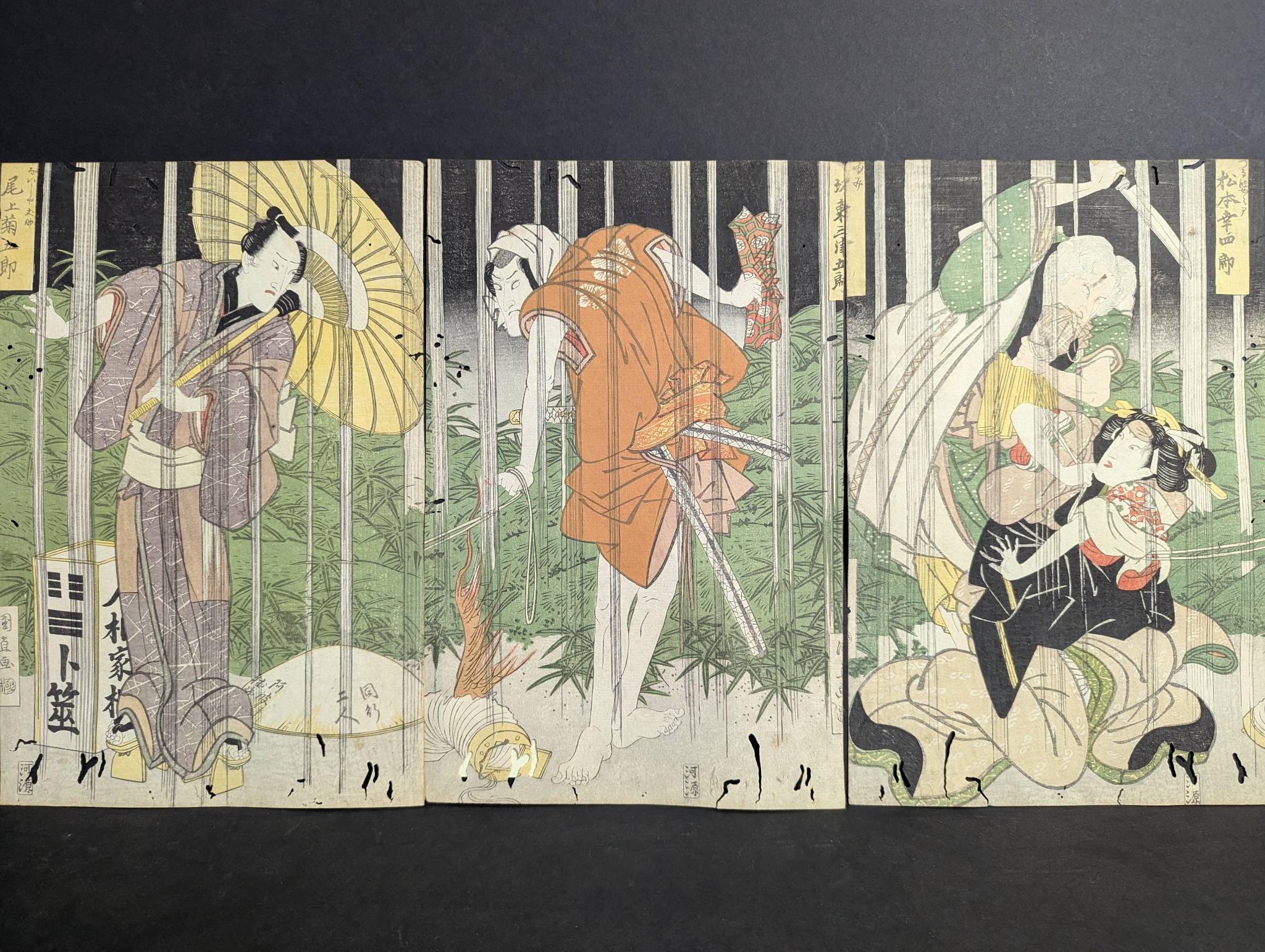 Japanese Woodblock Print Trptych by Utagawa Kunisada Original 19th Century