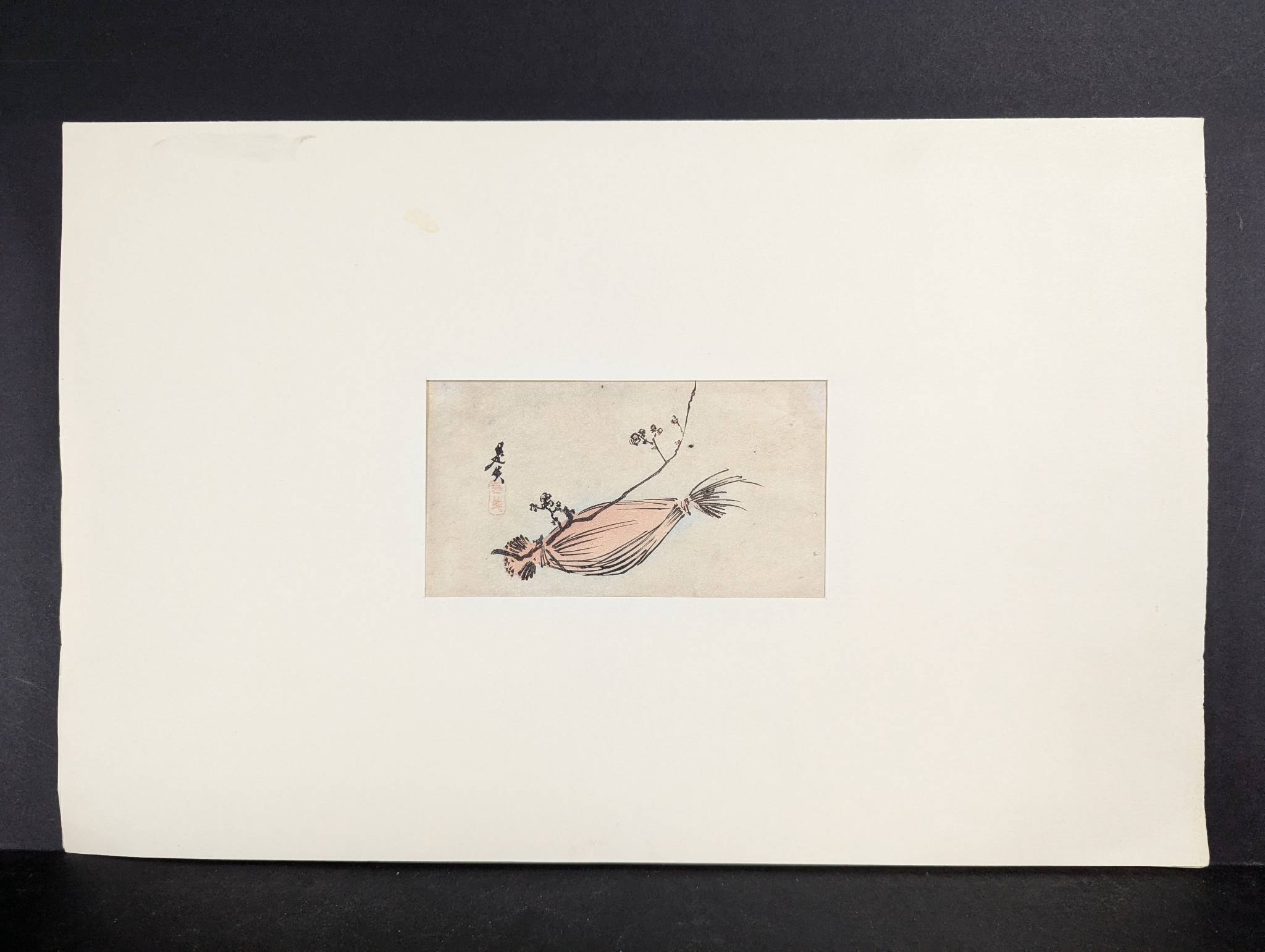 Japanese Woodblock Print by Zeshin Depicting Radish with Blossoms