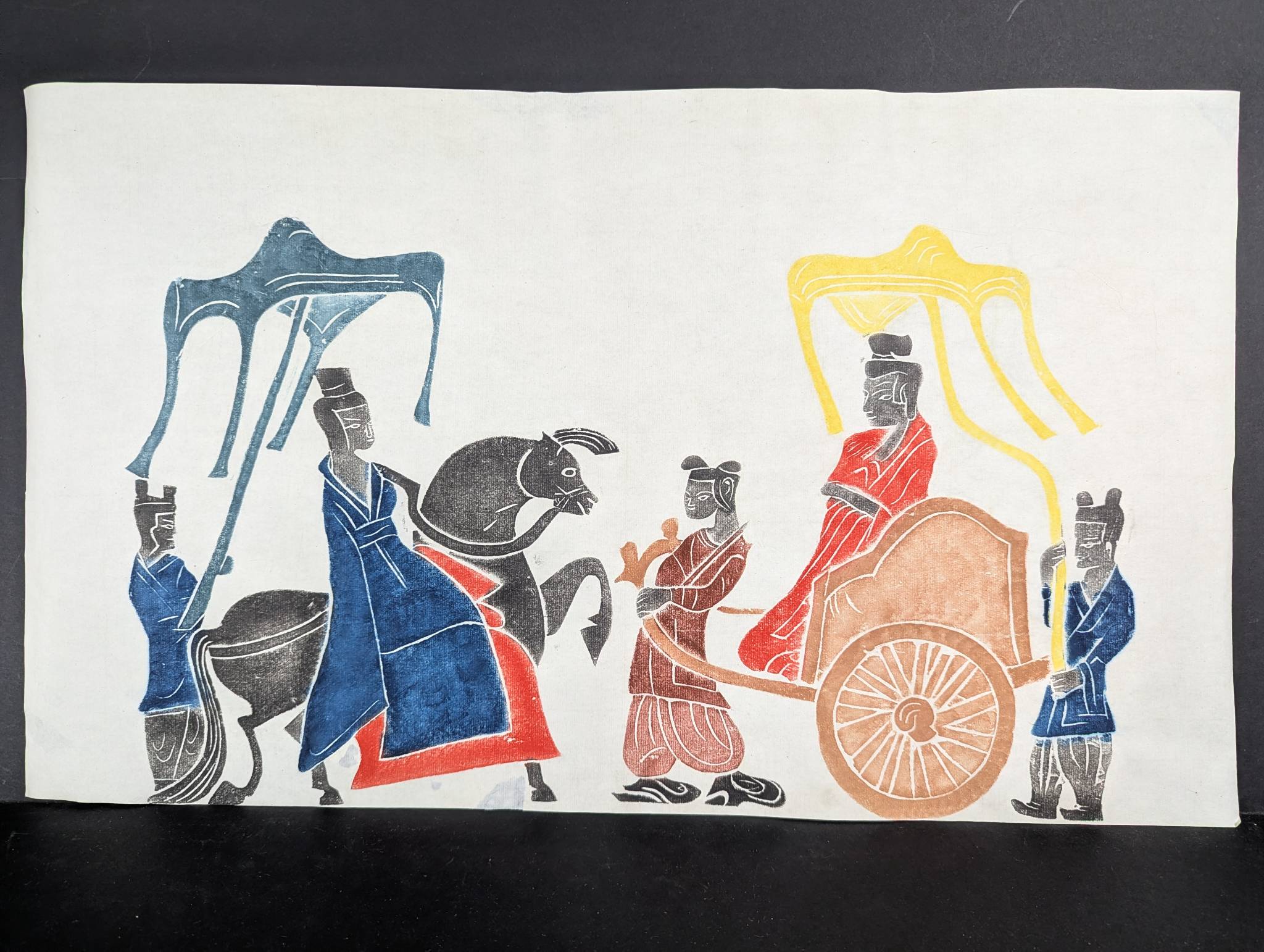 Stencil Rubbing Depiction of Figures and Cart in Chinese Style