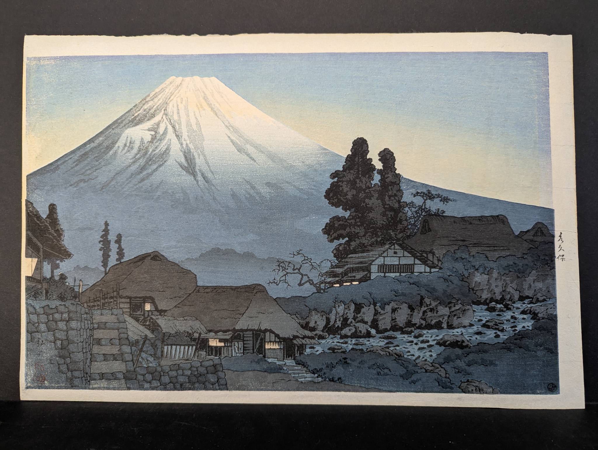 Japanese Woodblock Print by Shotei Hiroaki Depicting Mount Fuji