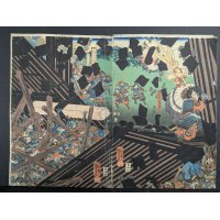 Original 19th Century Japanese Woodblock Print Diptych by Utagawa Kuniyoshi