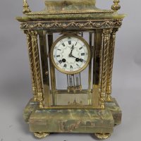 Antique French Onyx and Ormolu Crystal Regulator Mantel Clock by Charles Hour