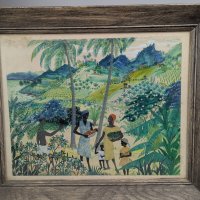 Haitian Painting of St Vincent by Jack Hofflander in Wooden Frame