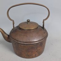 Antique Copper Tea Kettle with Brass Handle and Lid Knob