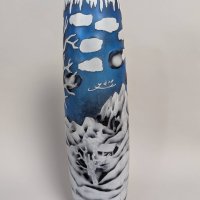 Galle Cameron Glass Vase with Winter Scene Carving