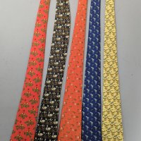 Five Hermes Paris 100 Percent Silk Ties with Decorative Scenes