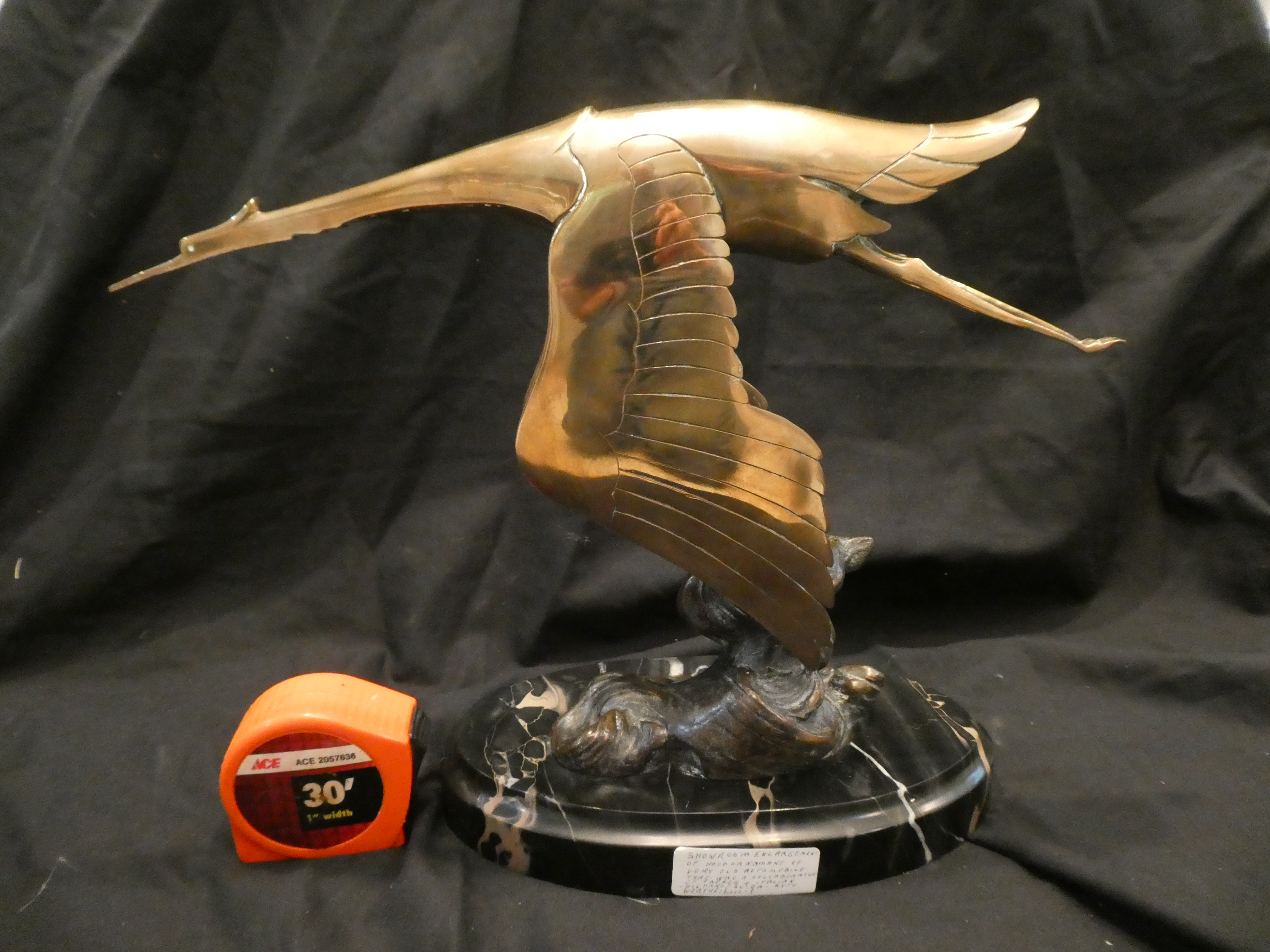 1933 Hispano-Suiza Radiator Mascot Bronze Showroom Sculpture on Marble Base