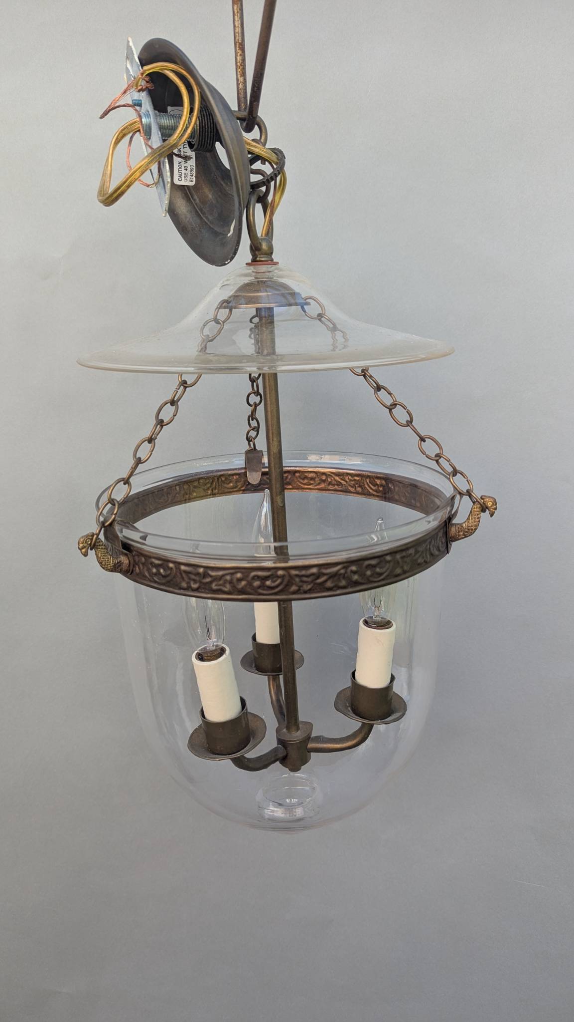 Vaughan Petite Bell Jar Blown Glass Lantern Pendent Fixture