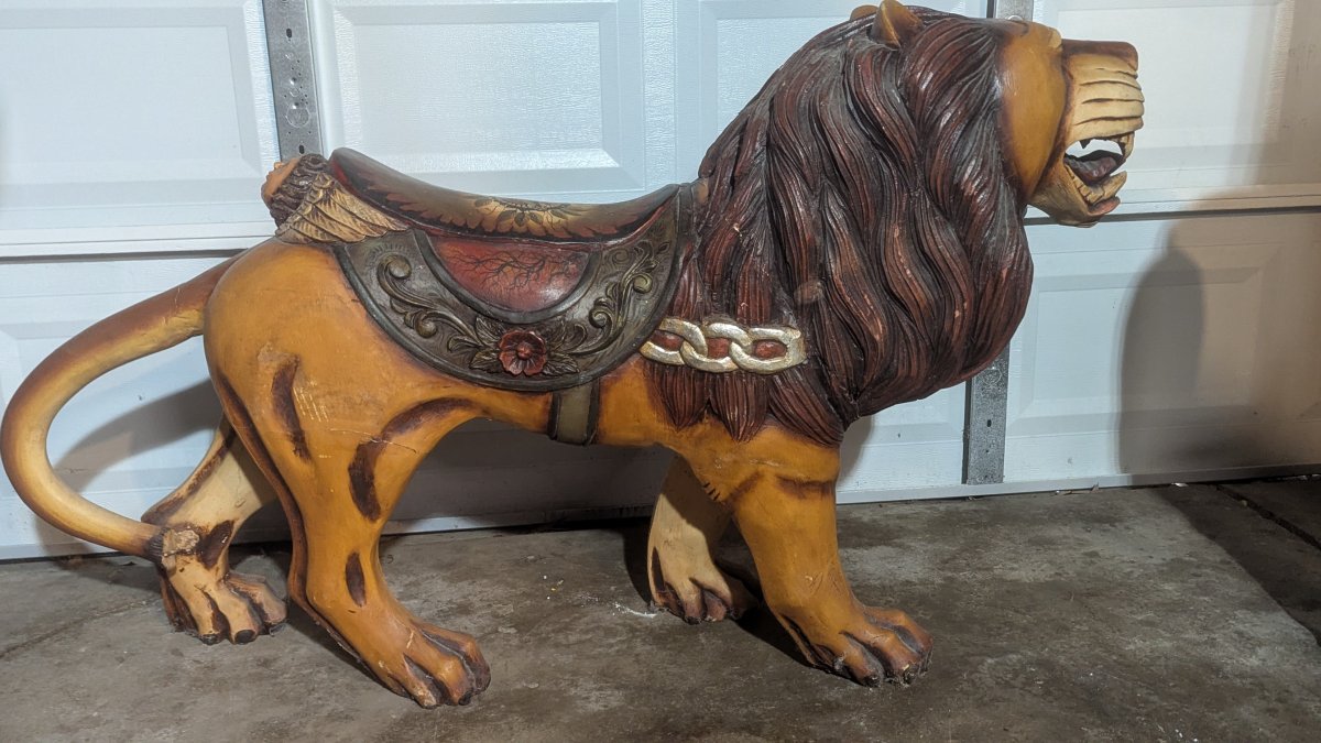 Vintage Hand Painted Statonary Carousel Lion Figure