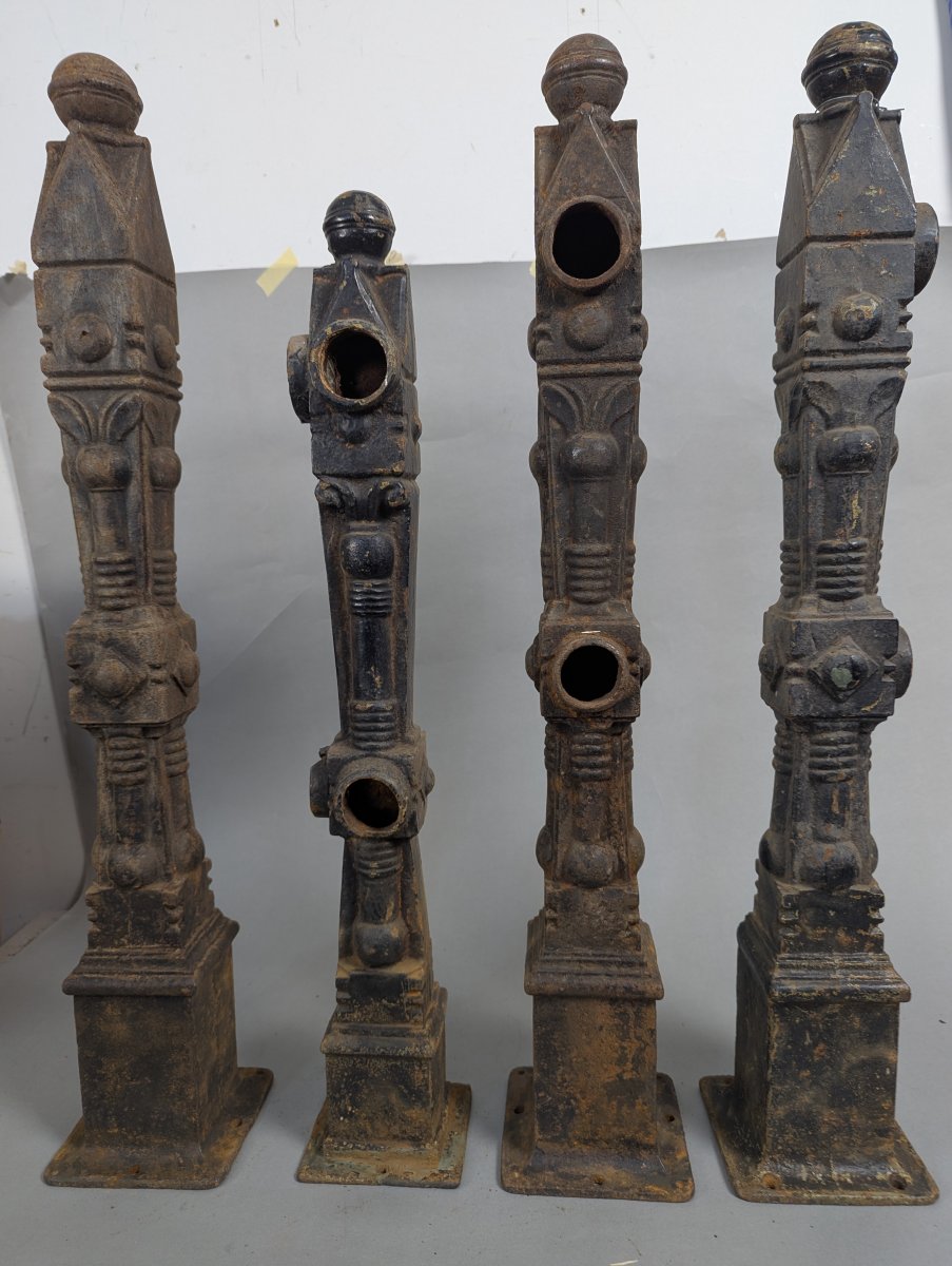 Set of 4 Victorian Cast Iron Newel Posts Architectural Salvage Garden Decor