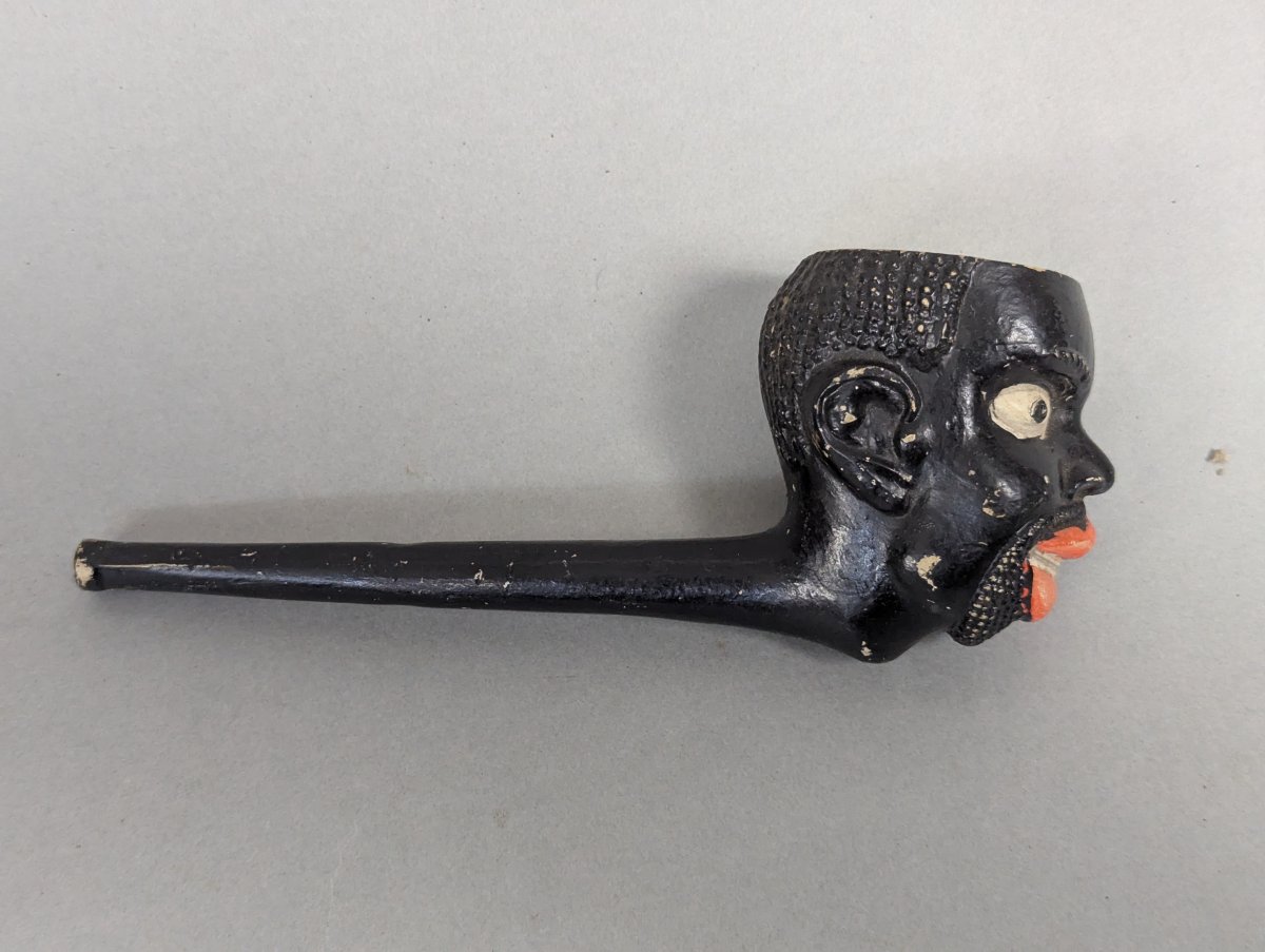 Rare 19th Century Painted Blackamoor Nubian Clay Pipe Collectible