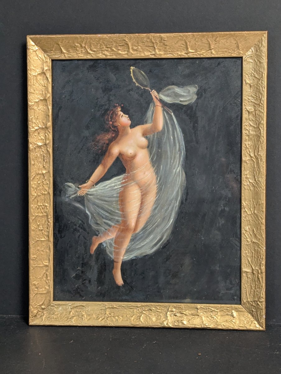 Turn of the Century Roman Gouache Painting Vintage Frame