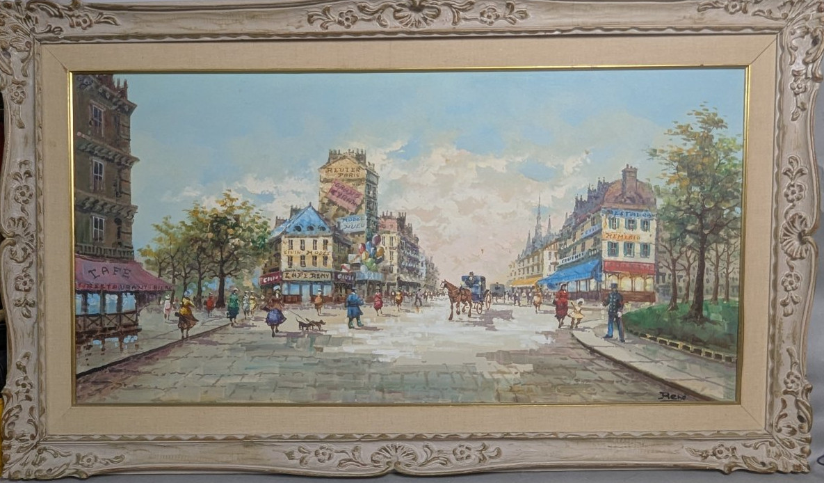 Stunning Large Framed Parisian Oil Painting by Rene