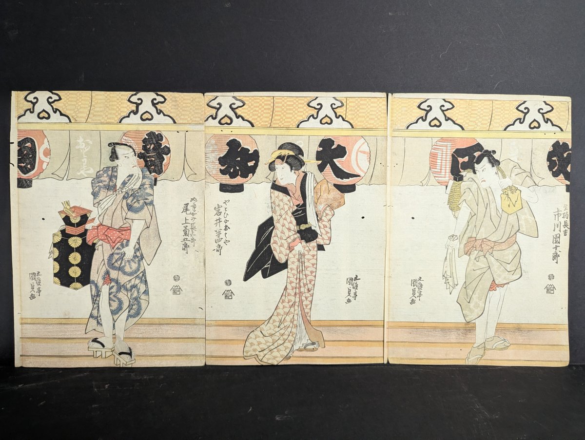 Utagawa Kunisada Japanese Woodblock Print Triptych Original 19th Century