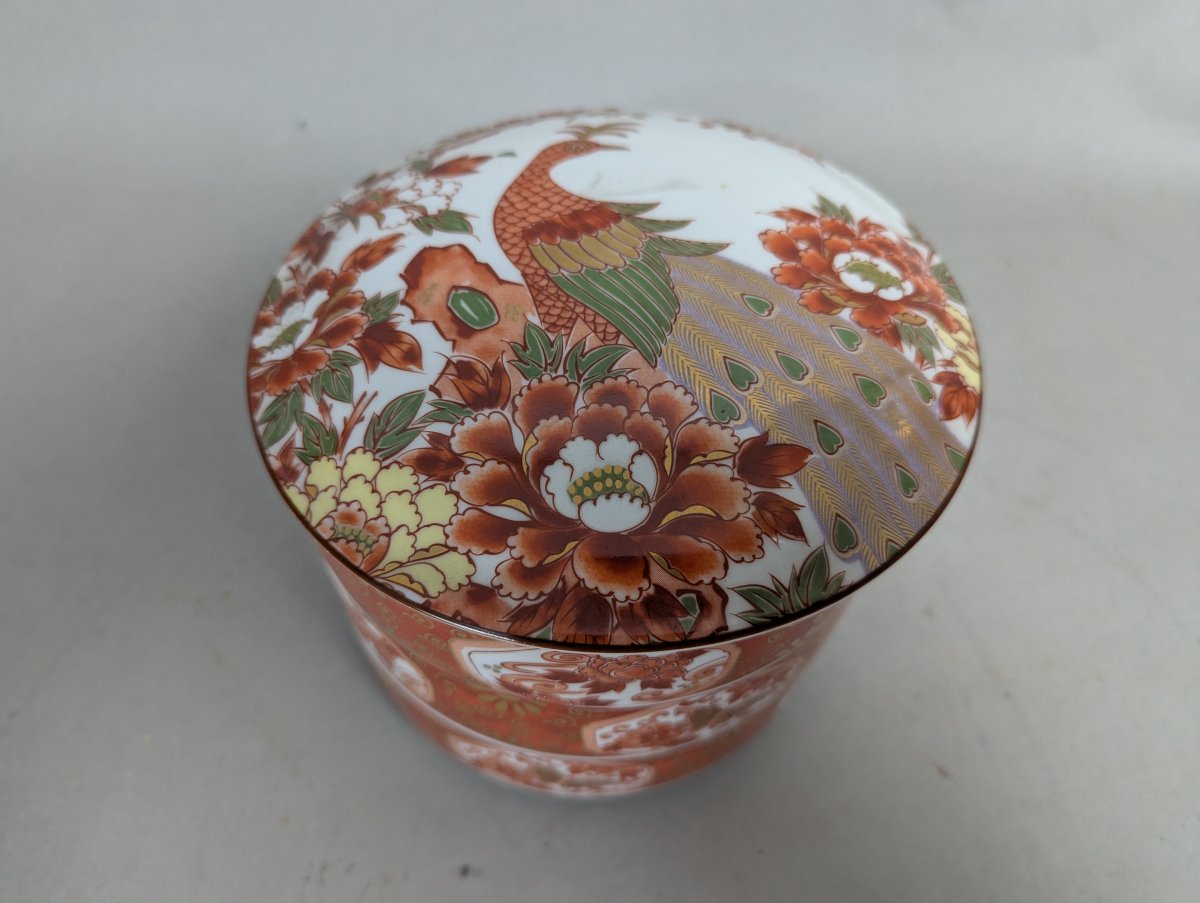 Kozan-gama Japanese Porcelain 3-Tier Jubako Stacking Box Peacock Peony Motif