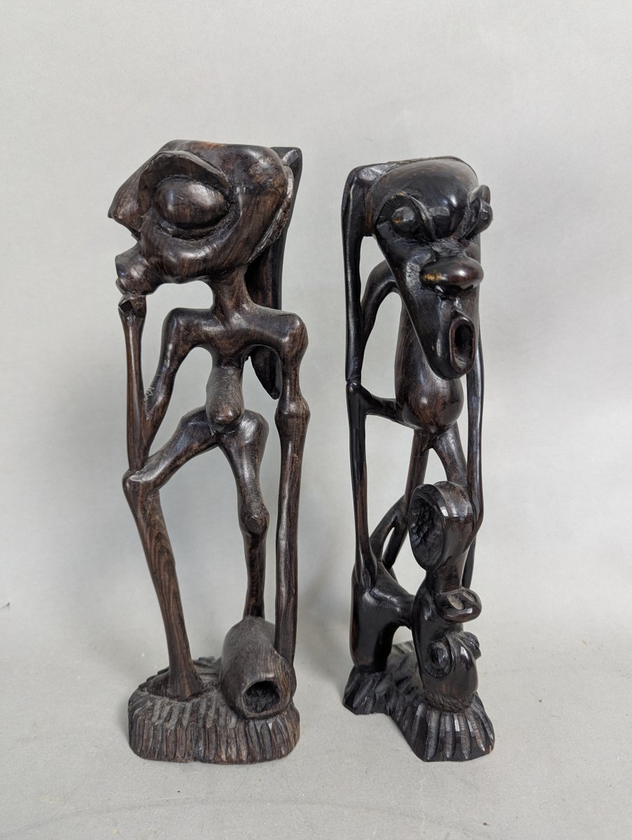 Makonde Shetani Sculpture Pair - Exquisite Hand-Carved African Art
