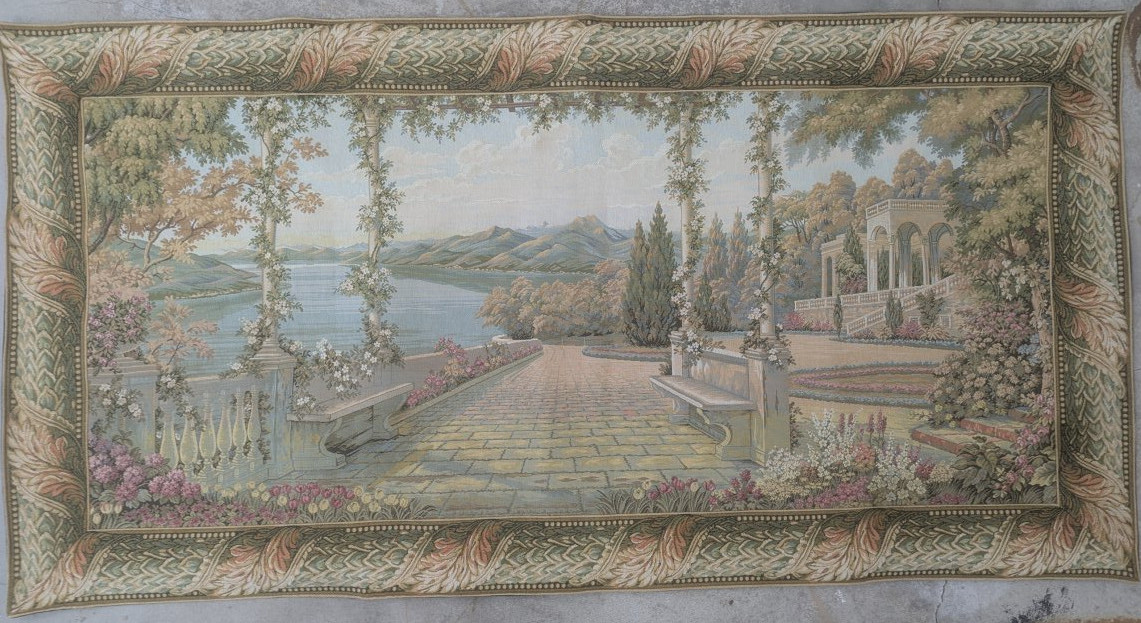 Charming Belgian Jacquard Woven Wall Tapestry, Italian Garden Scene Home Decor