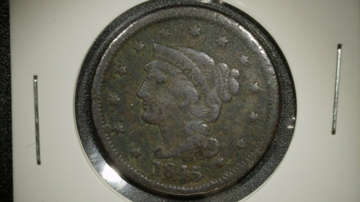 1845 Braided Hair Large Cent Christian Gobrecht Very Good Coin