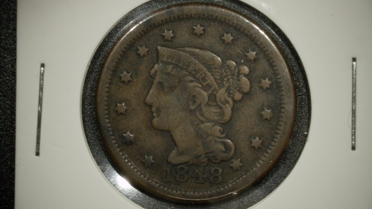 1848 Braided Hair Large Cent, V.F. Grade - United States Mint Coin