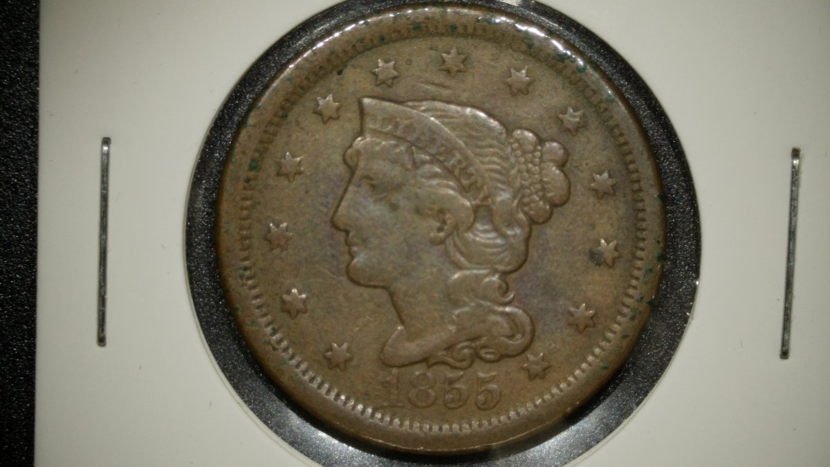 1855 Braided Hair Large Cent Very Fine VF Christian Gobrecht US Mint
