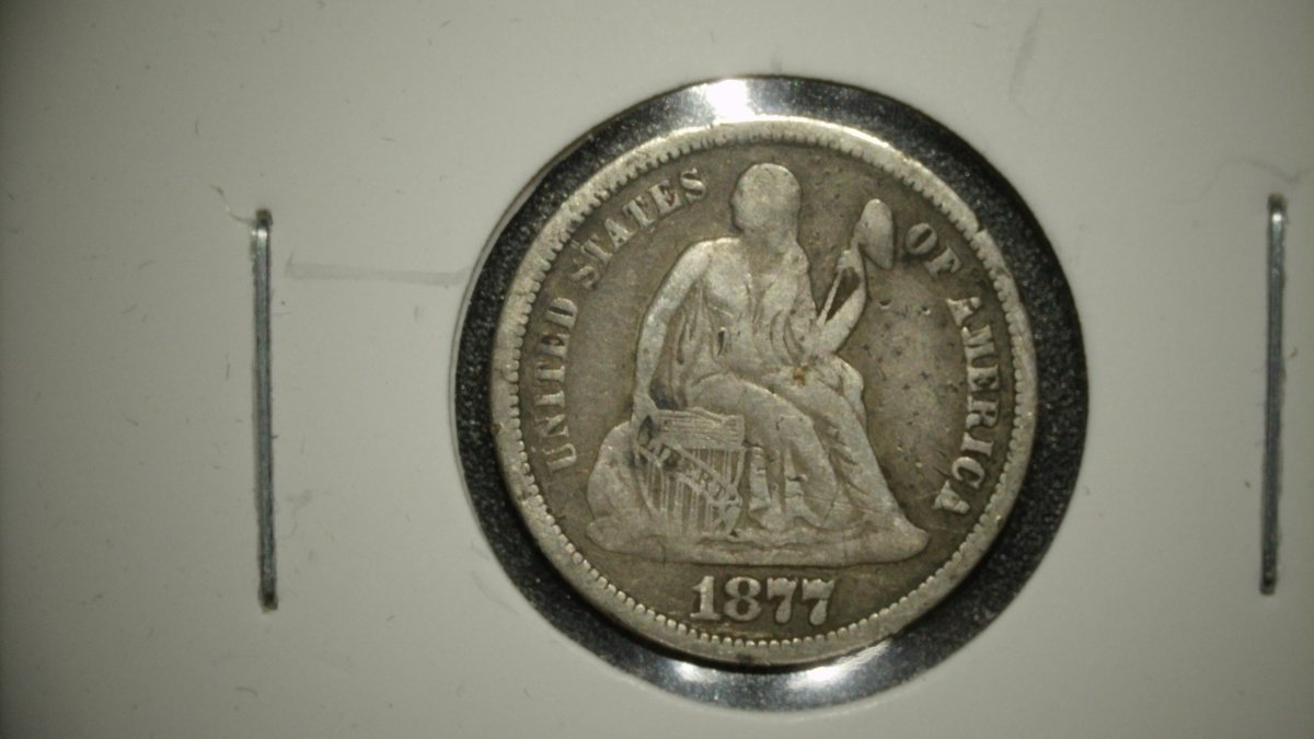 1877 Seated Liberty Dime V.G. by Christian Gobrecht, 90% Silver Coin
