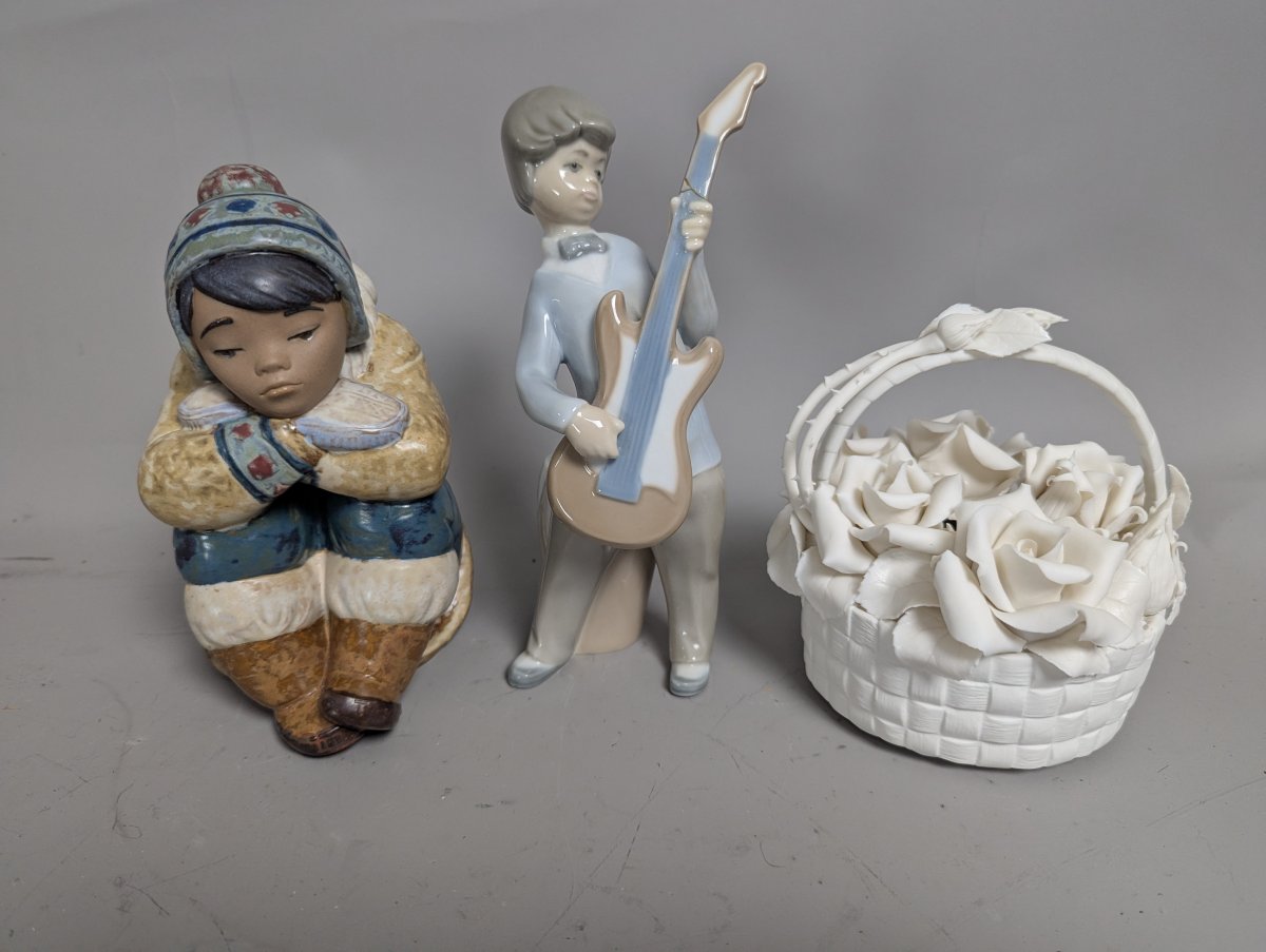 Lladró Porcelain Collection Eskimo Boy Rock and Roll Basket of Roses Figurines